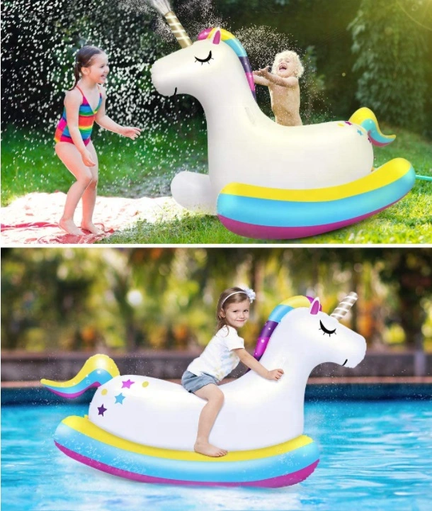 Customized Inflatable Unicorn Water Sprinkler Pool Float Ride on Toys