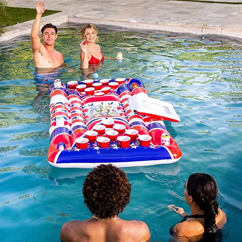 Inflatable Pool Lounge Floating Pong Floats for Adults Summer Party Pool Floats, Pool Party Games Lounge Raft with Cooler