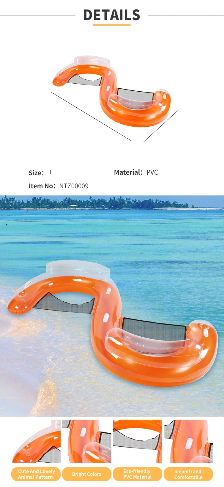 Water Double Lounges Chair Inflatable Water Chair for Beach Fun Time